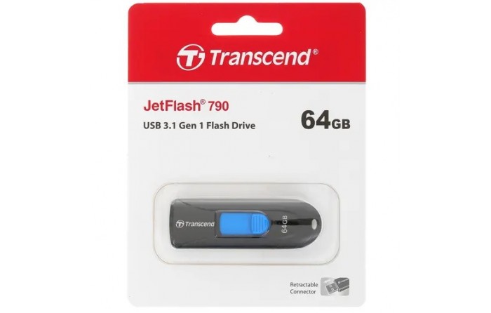 Флешка USB Transcend Jetflash 790 64ГБ, USB3.1, черный (TS64GIF790K)
