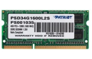 Модуль памяти Patriot PSD34G1600L2S DDR3L - 4ГБ 1600, SO-DIMM, Ret