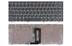 Клавиатура для ноутбука Lenovo IdeaPad Z450 Z460 Z460A Z460G черная с серой рамкой p/n: 25-010886