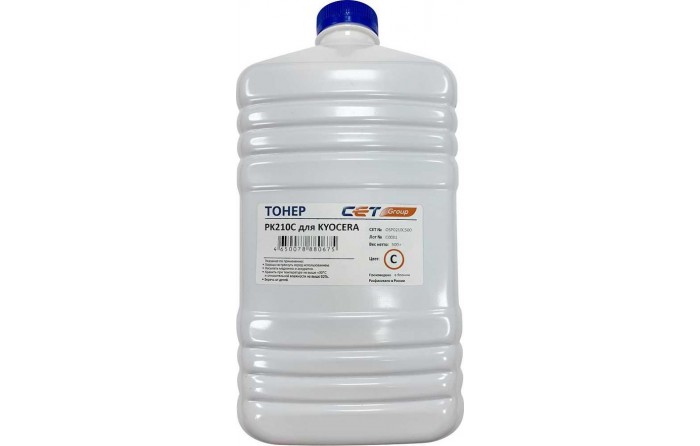 Тонер CET PK210, для Kyocera Ecosys P6230cdn/6235cdn/7040cdn, голубой, 500грамм, бутылка