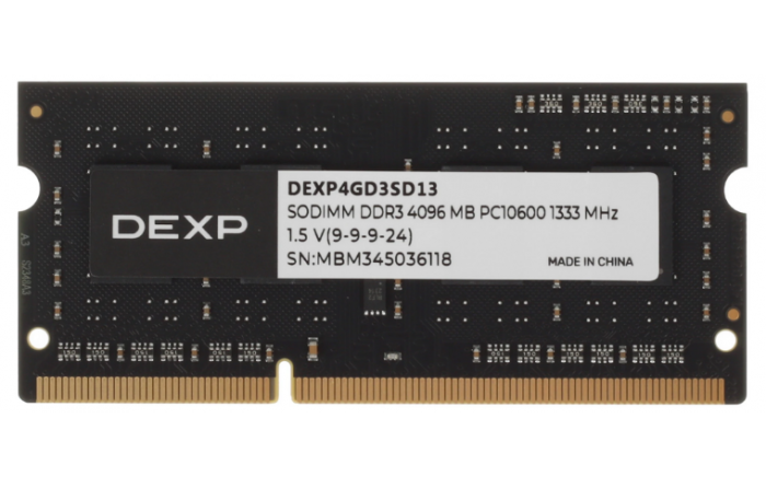 Модуль памяти DEXP [DEXP4GD3SD13], SODIMM, 4 ГБ, DDR3,  1333 МГц, PC10600