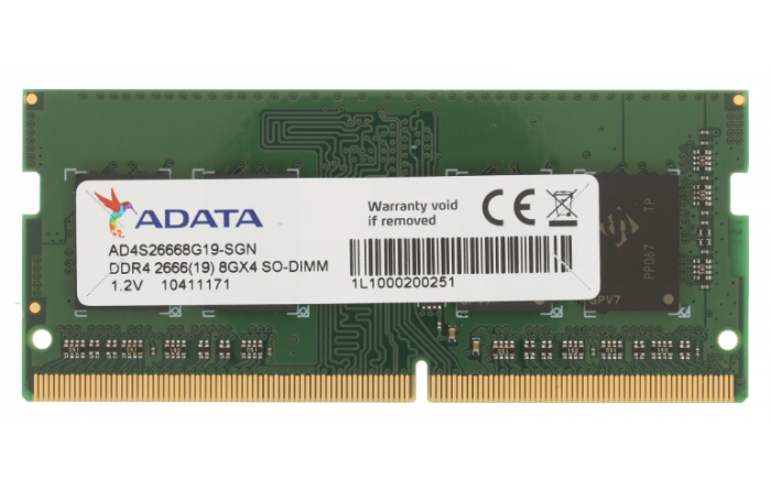 Модуль памяти ADATA SODIMM [AD4S26668G19-SGN] DDR4—8ГБ 2666, 8192МВ, РС21300