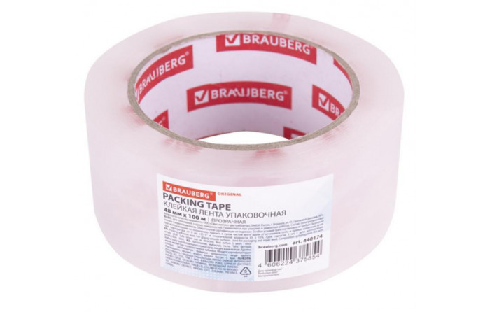 Клейкая лента BRAUBERG 48*100, прозрачная 45 мкм