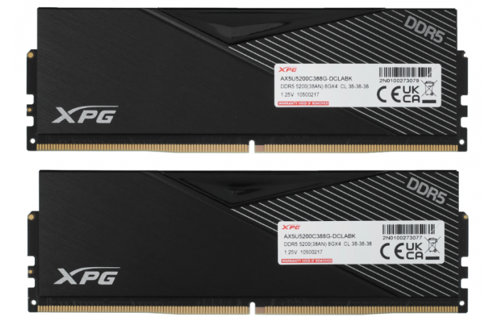 Модуль памяти ADATA XPG Lancer [AX5U5200C388G-DCLAB] 16 ГБ, DDR5, 8 ГБx2 шт, 5200 МГц, CL38