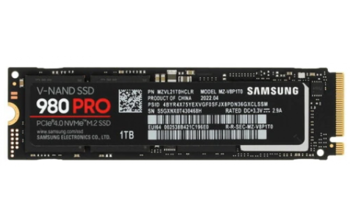 SSD накопитель Samsung 980 PRO 1ТБ, M.2 2280, PCIe 4.0 x4, NVMe, M.2