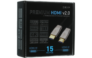 Кабель однонаправленный DEXP HDMI - HDMI, 15 м, вилка - вилка, версия 2.0, 3840x2160, 60 Гц