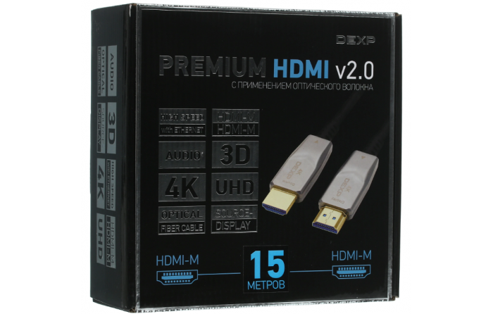 Кабель однонаправленный DEXP HDMI - HDMI, 15 м, вилка - вилка, версия 2.0, 3840x2160, 60 Гц